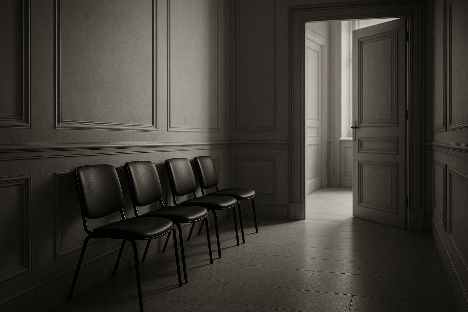 Couloir d'attente d'une préfecture devant le bureau où siège la commission médicale du permis de conduire