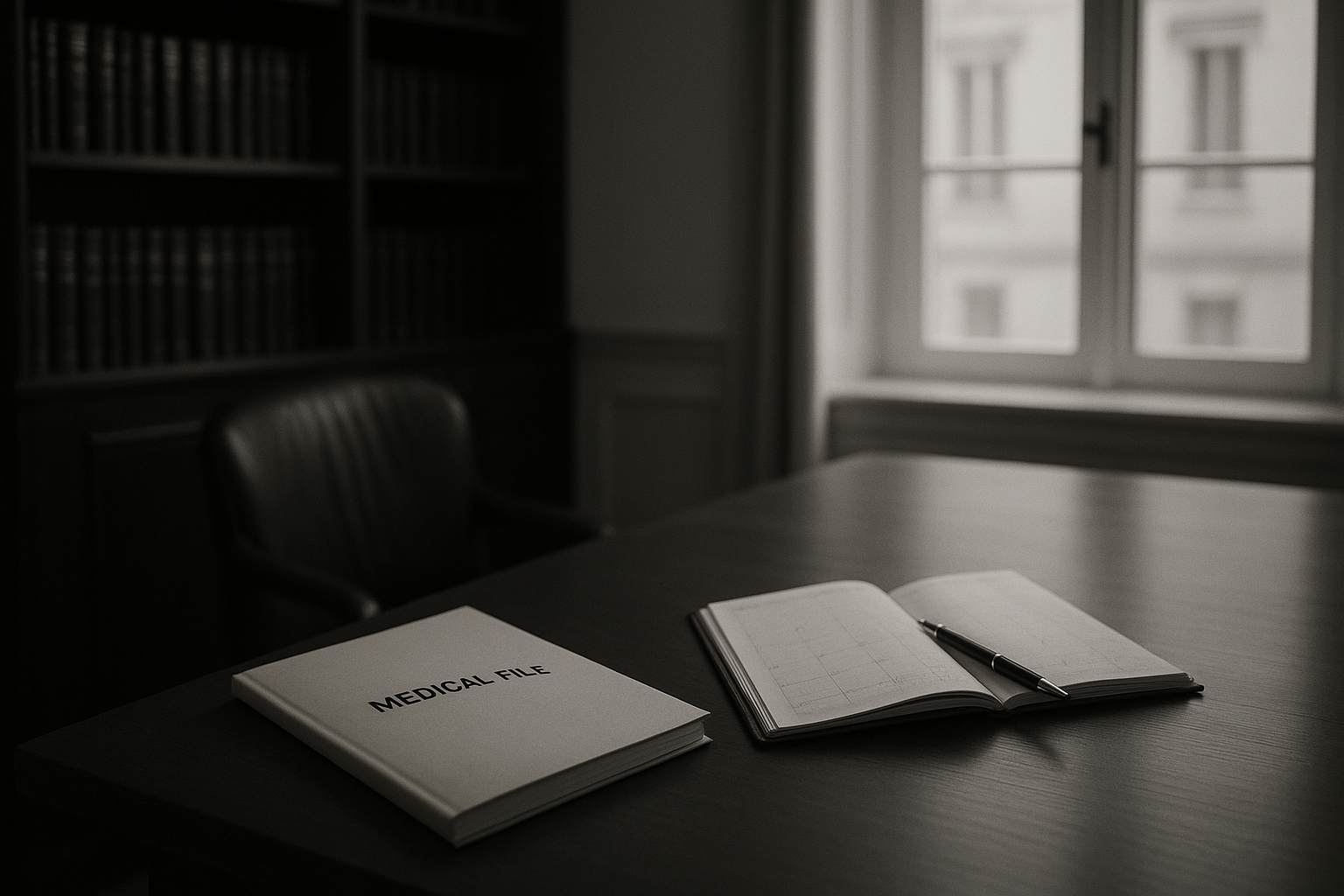 Agenda ouvert et dossier médical sur un bureau