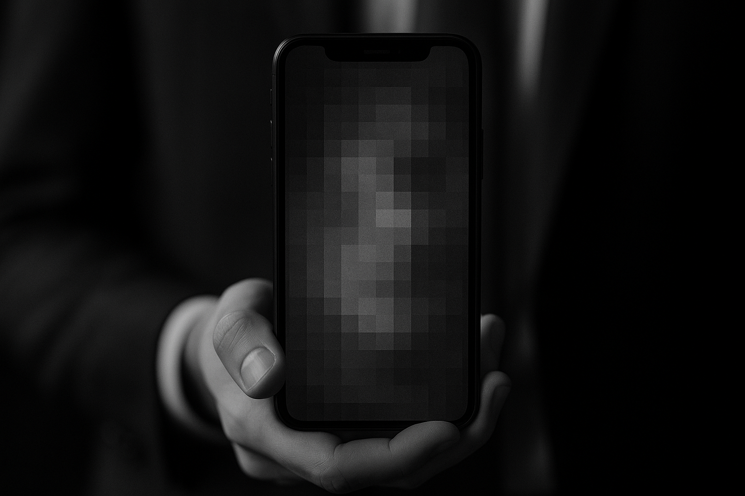 Écran de smartphone flouté, symbole d'une image numérique altérée par intelligence artificielle