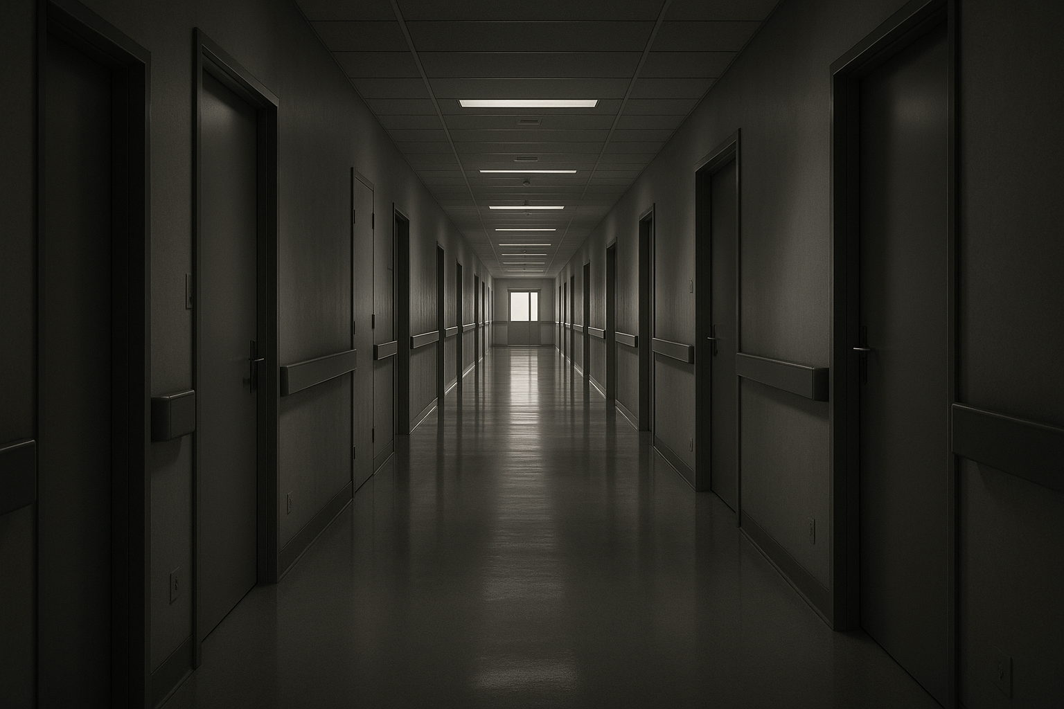 Couloir d'hôpital désert et silencieux