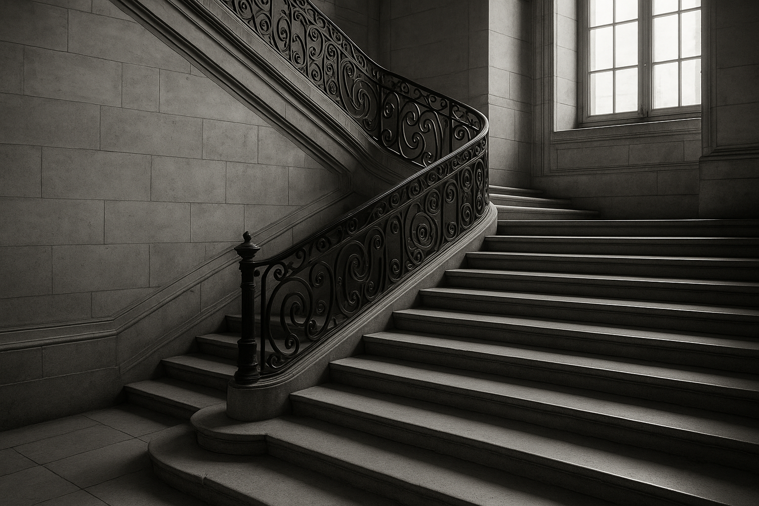 Escalier de pierre d'un palais de justice, marches vides