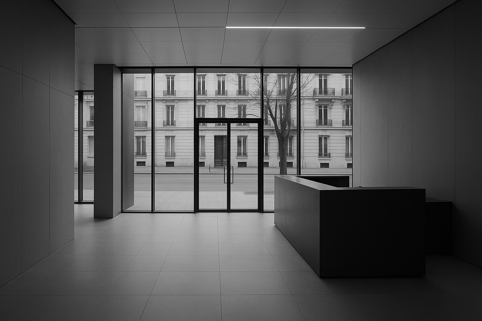 Hall du siège d'une grande entreprise soumise aux obligations anticorruption de la loi Sapin 2