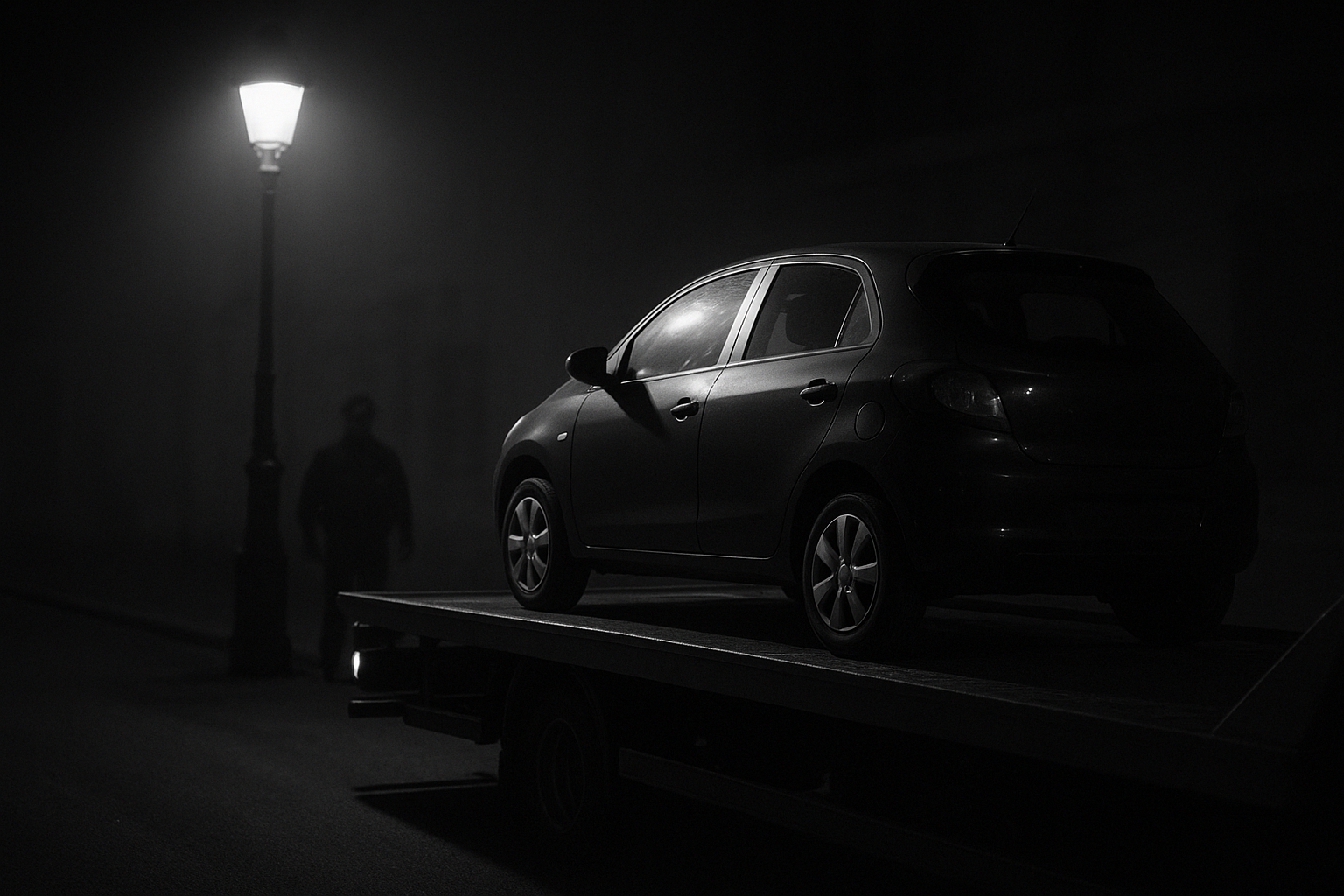 Véhicule enlevé de nuit par une dépanneuse après un contrôle routier