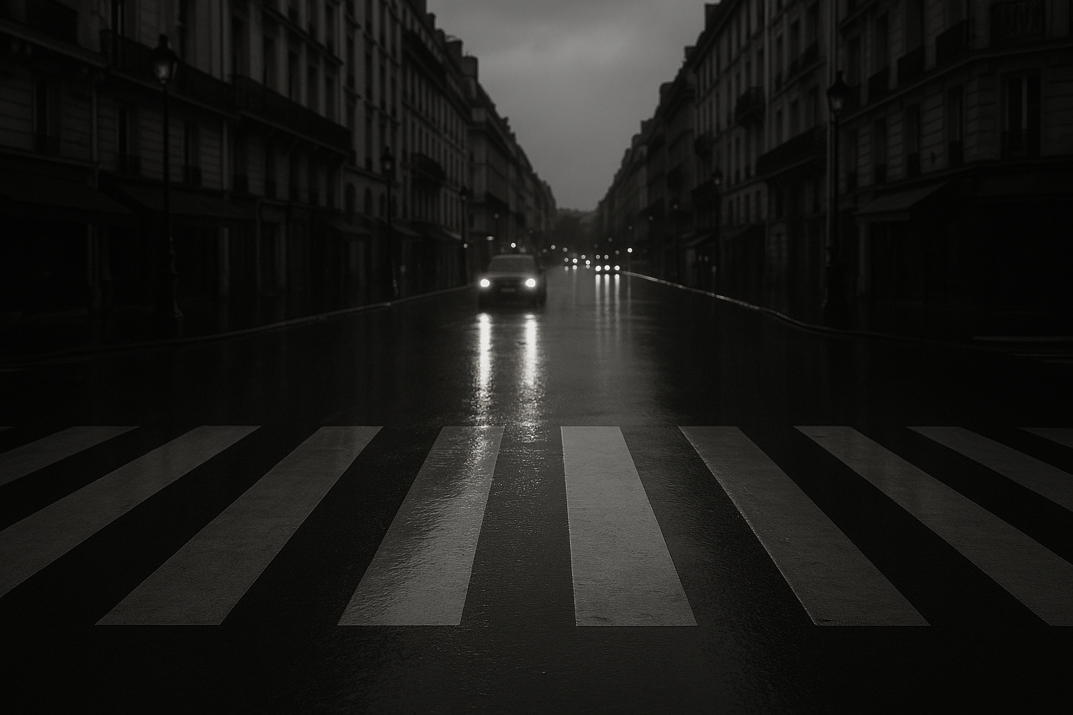 Passage piéton parisien sous la pluie au crépuscule