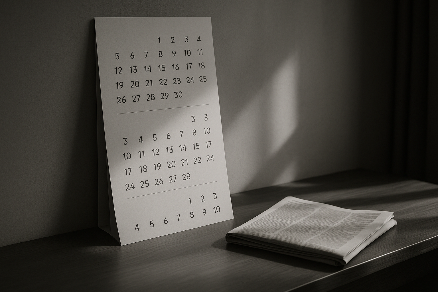 Calendrier mural et journal plié sur un bureau, illustrant le délai de prescription de trois mois en matière de diffamation