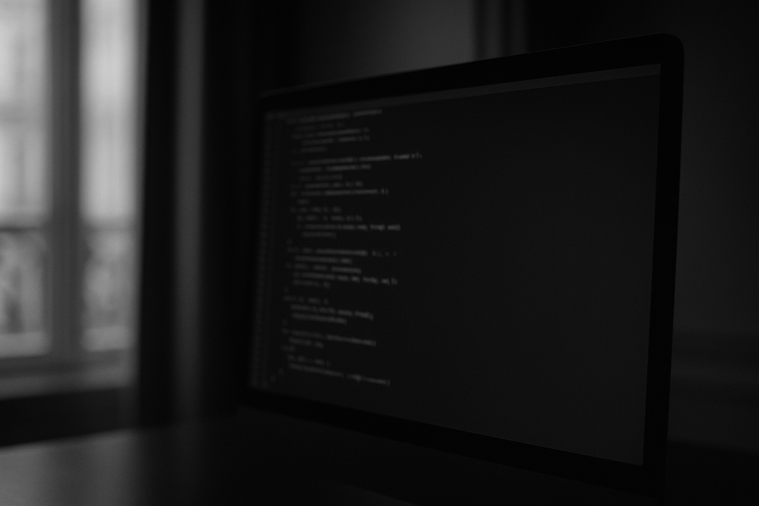 Lignes de code affichées sur un écran d'ordinateur dans une pièce sombre