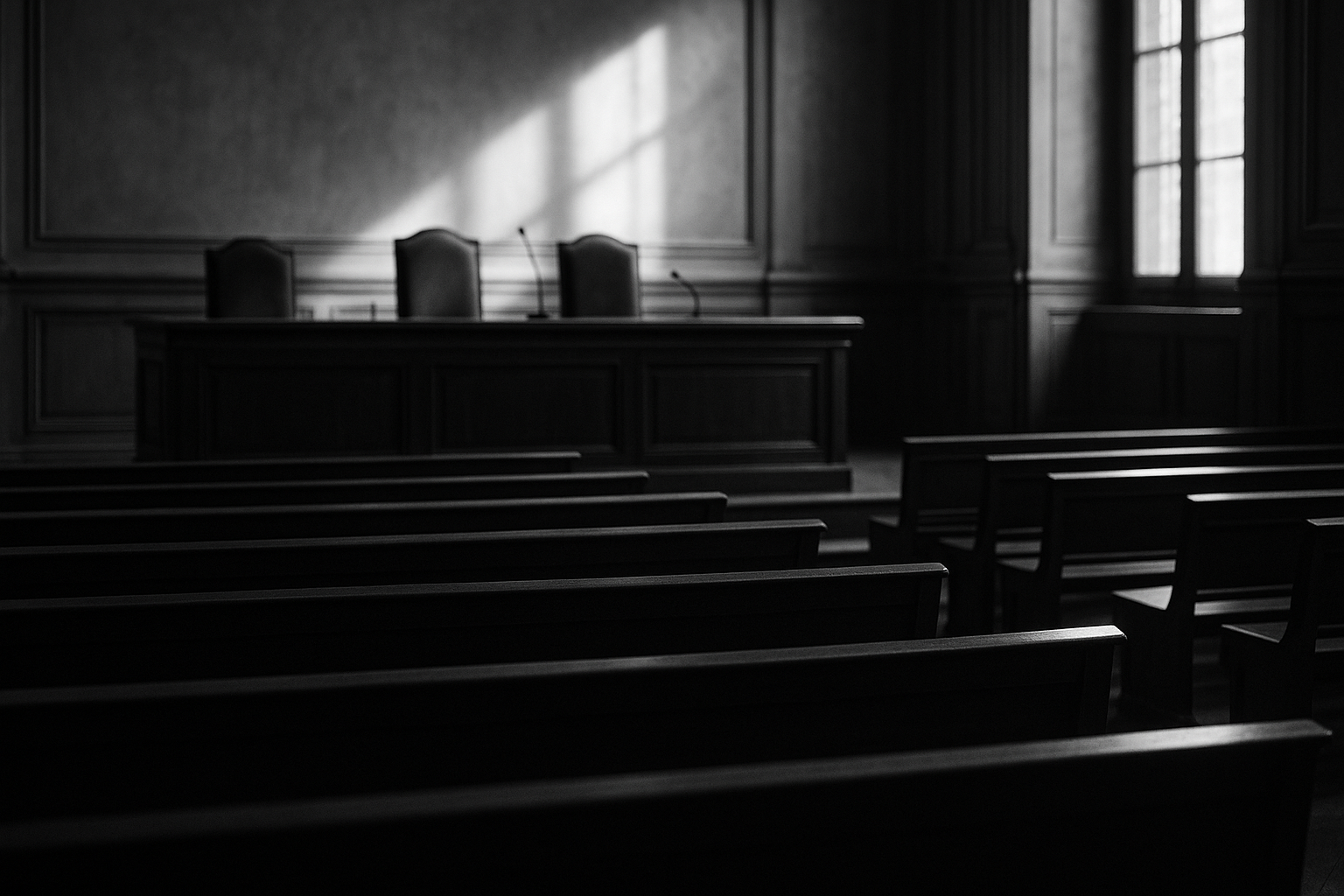Salle d'audience de cour d'assises vide, illustration de l'article sur la réforme de la justice criminelle