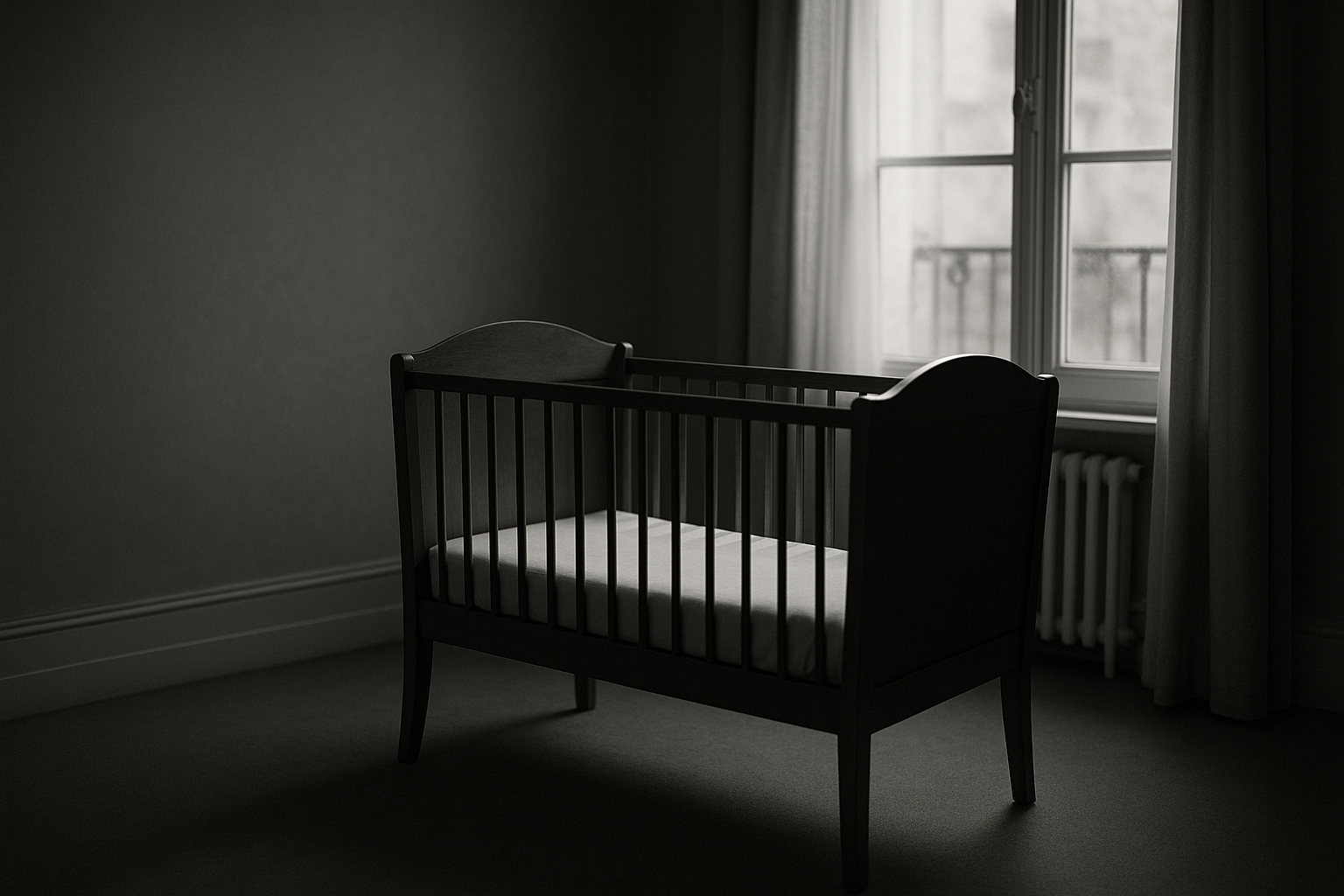 Berceau vide dans une chambre en clair-obscur, illustration de l'article sur la défense pénale dans les affaires de bébé secoué