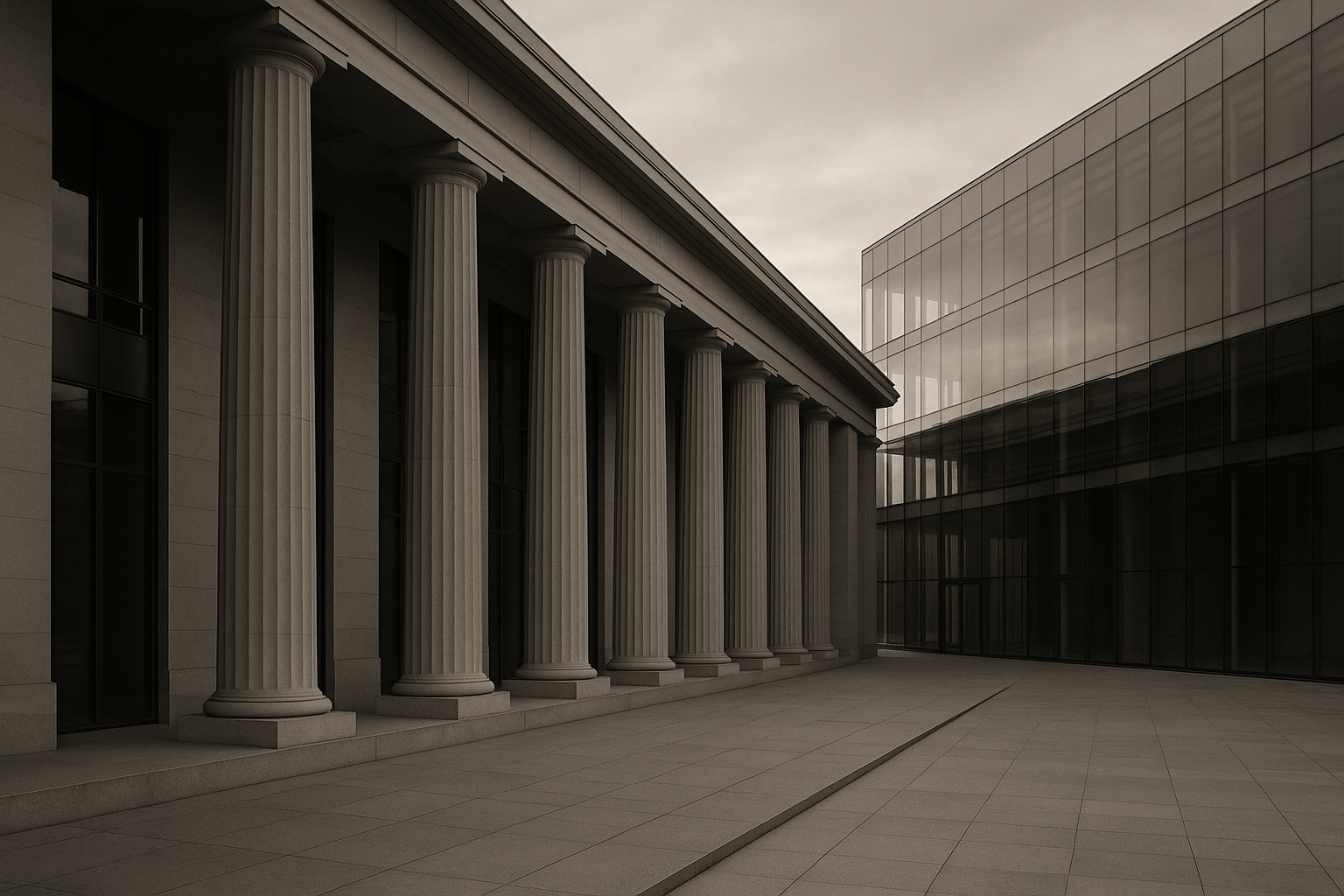 Façade sobre d'un palais de justice contemporain, symbolisant le tribunal judiciaire de Créteil