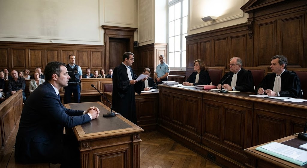 Couloir de palais de justice, illustration des étapes de l’instruction pour un témoin assisté